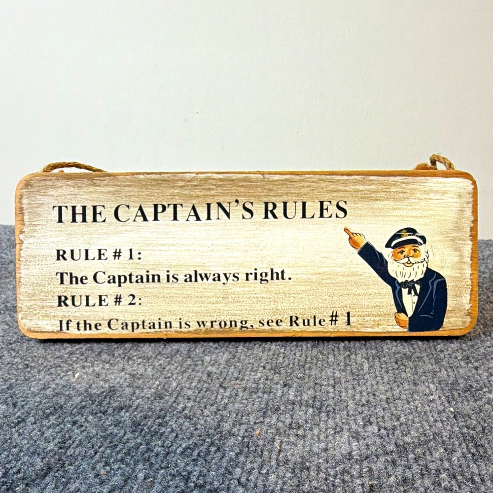 Captain's Rules Nautical Humor Wooden Rope Hanging Wall Sign Plaque 14 Inch